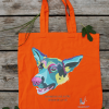 Sac en coton orange avec une illustration de chien coloré