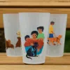 3 gobelets en vente avec des illustrations : pôle élevage, pôle famille d'accueil et binôme de chien guide et maître