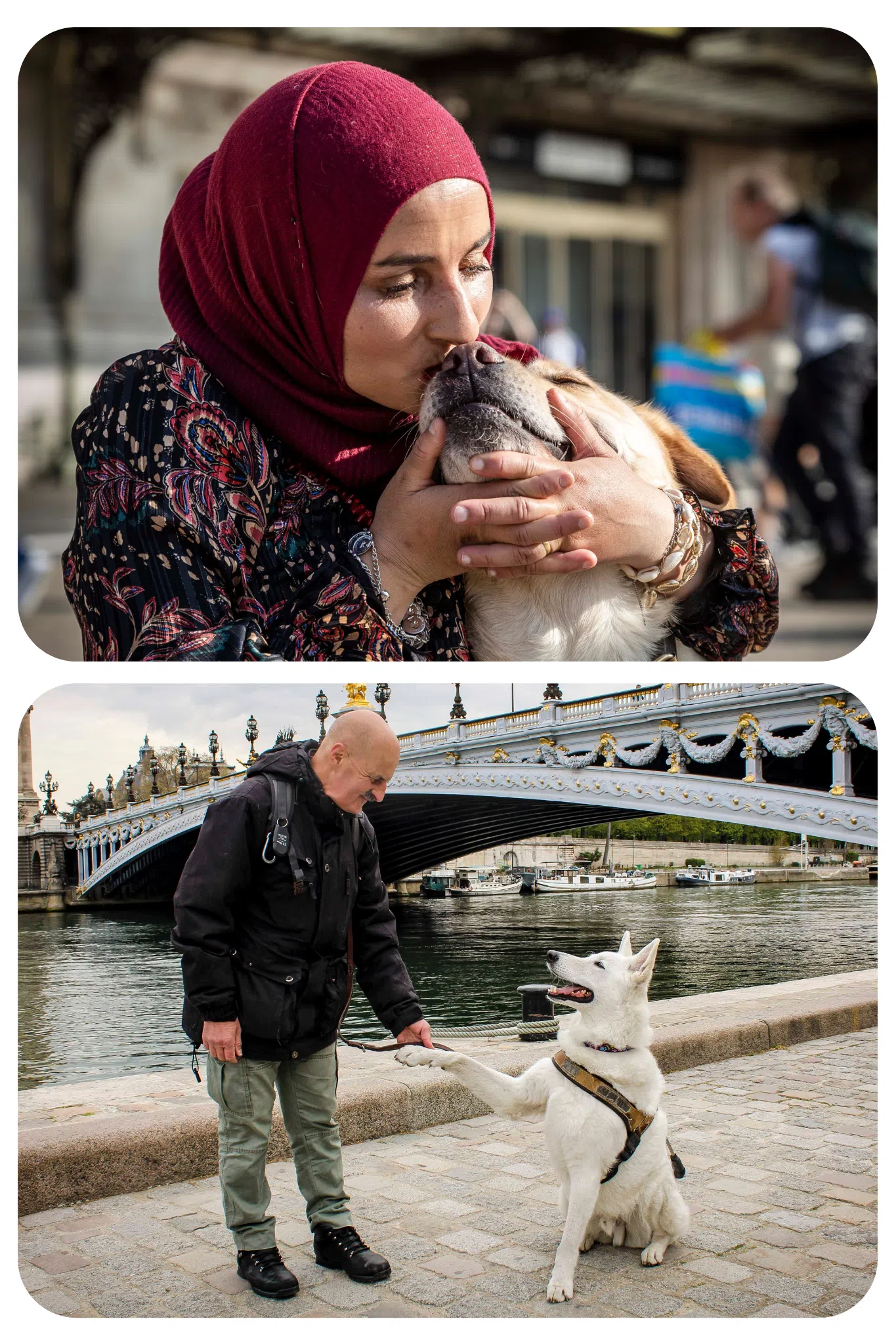 Photo de deux maîtres avec leur chien guide