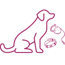 pictogramme d'un chien assis avec une laisse et un collier