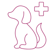 Pictogramme d'un chien assis avec une croix de pharmacie