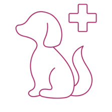 Pictogramme d'un chien assis avec une croix de pharmacie