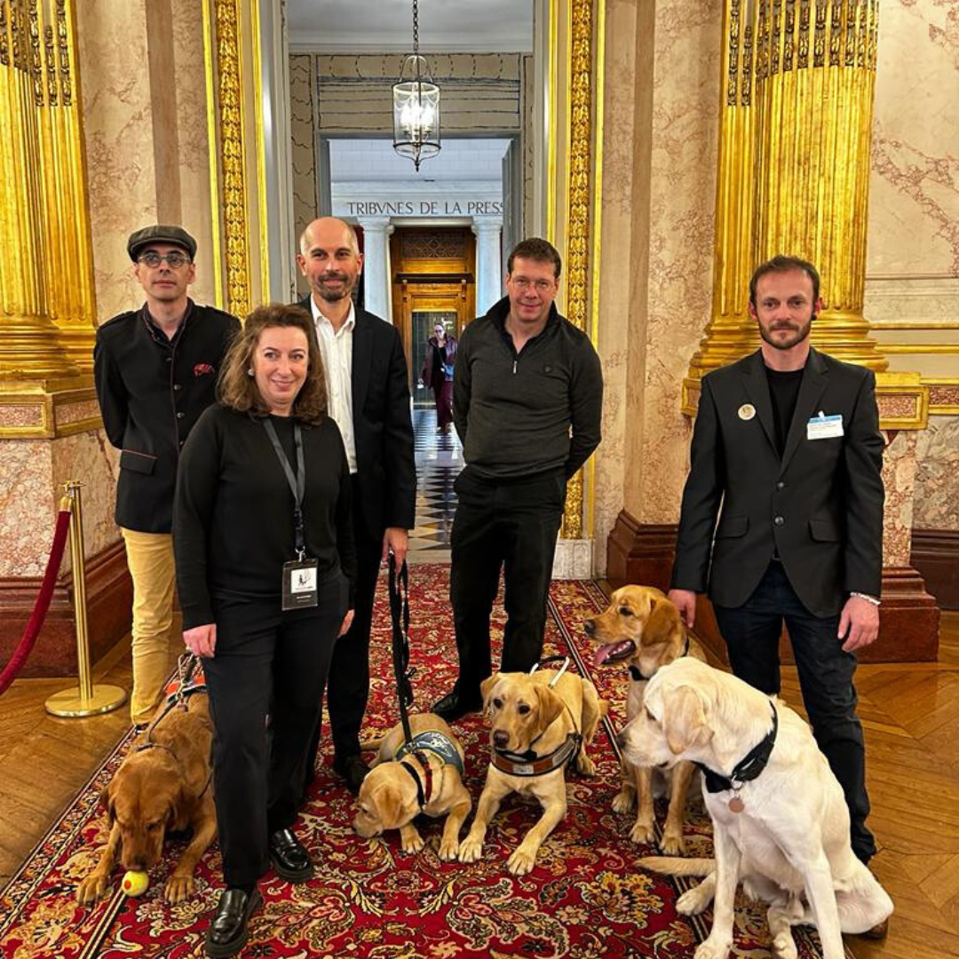 Photo de groupe avec Mathieu, Blanche, Stéphane, Mathieu et Sébastien avec Sisley, Timy et Shaggy